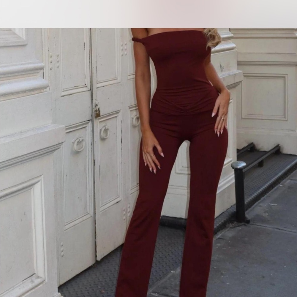 Elegant Burgundy Off-Shoulder Jumpsuit
